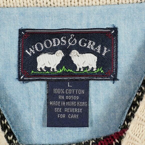 Vintage 80's Woods & Gray Knit Argyle Crewneck Sweater L - Picture 4 of 8